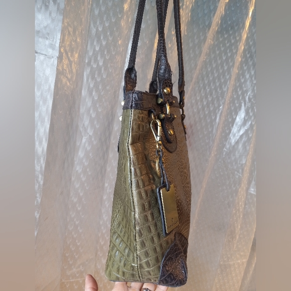 Etienne Aigner Olive Green Croc Embossed Leather Tote Bag